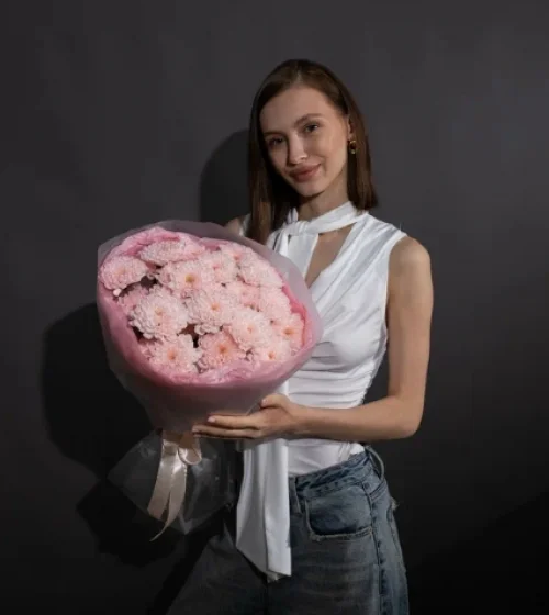 Букет персиковых хризатем Алтай мини